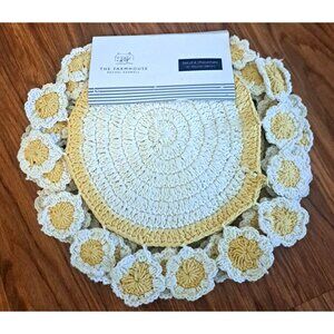 New Rachel Ashwell The Farmhouse Placemats Set of 4 Crochet Yellow White 15"